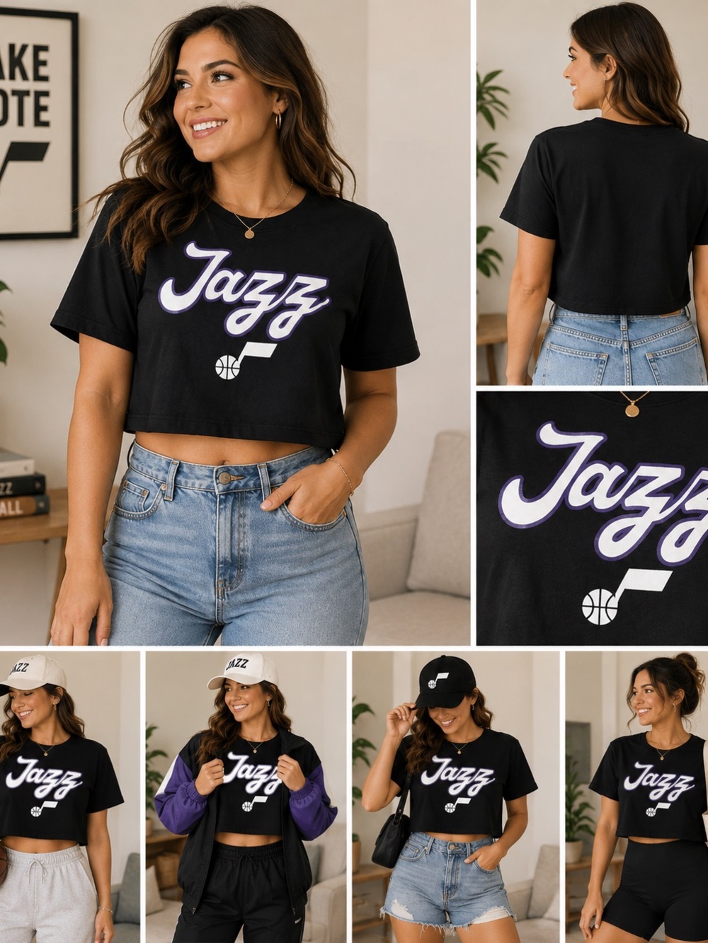 Utah Jazz NBA Women’s Cropped T-Shirt Black Size Large NWT